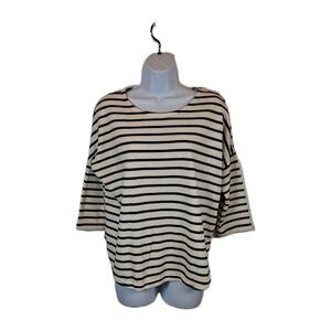 True Craft Women's Knit Striped Blouse Size S Ivory/Black Nautical